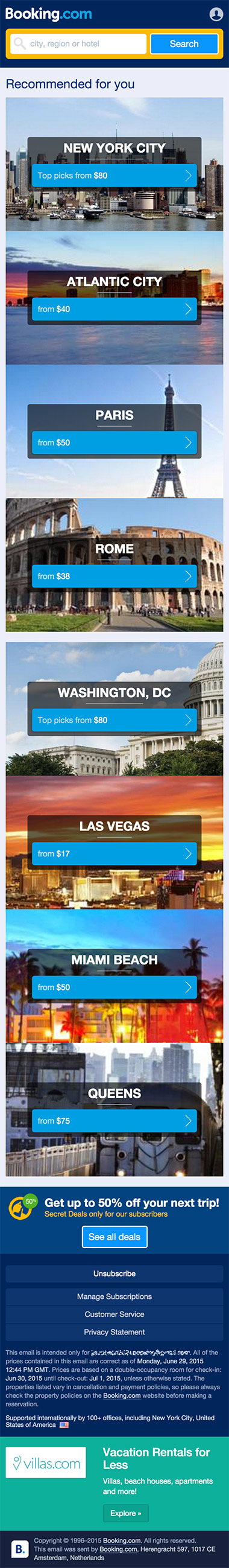 BookingCom hotel travel responsive email design